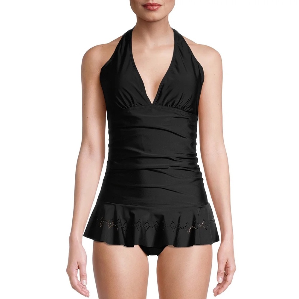 Nicole Miller Halter Neck Swimsuit / Swim Dress / Size: Small / Vintage Inspired